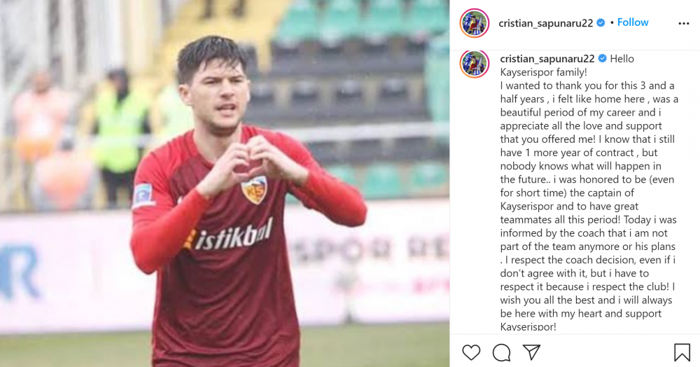 "Am fost informat de antrenor ca nu mai fac parte din echipa!" Cristi Sapunaru, out de la Kayserispor! Ce a spus fundasul _2