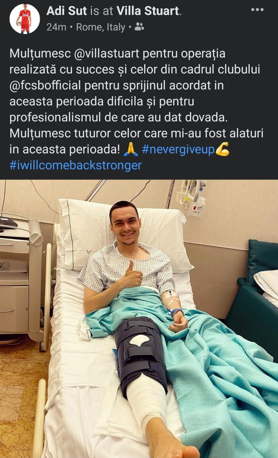 Ultimele detalii despre starea lui Adrian Sut! Fotbalistul a fost operat astazi in Italia_1