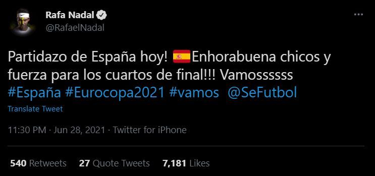 Roger Federer si Rafael Nadal au sarbatorit victoriile Elvetiei si Spaniei in cea mai nebuna zi din istoria Campionatului European de fotbal: ce au postat tenismenii pe retelele sociale_2