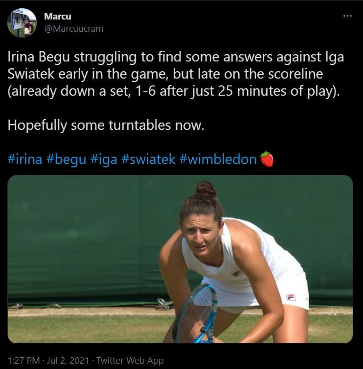 Rezultat dezastruos: Irina Begu, distrusa de Iga Swiatek (20 de ani, 9 WTA), scor 6-1, 6-0 in turul 3 la Wimbledon. Premiu financiar considerabil incasat de Begu, in ciuda esecului dureros _4