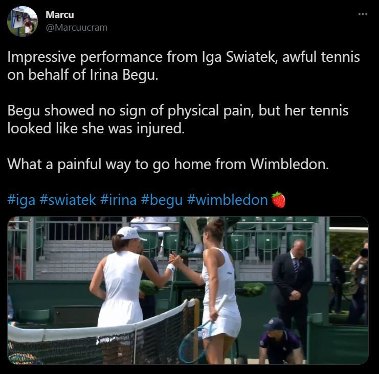 Rezultat dezastruos: Irina Begu, distrusa de Iga Swiatek (20 de ani, 9 WTA), scor 6-1, 6-0 in turul 3 la Wimbledon. Premiu financiar considerabil incasat de Begu, in ciuda esecului dureros _6