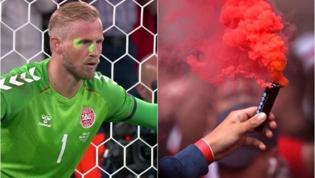 
	UEFA a sanctionat Anglia dupa ce suporterii englezi au folosit lasere si fumigene la meciul cu Danemarca. Amenda primita de britanici
