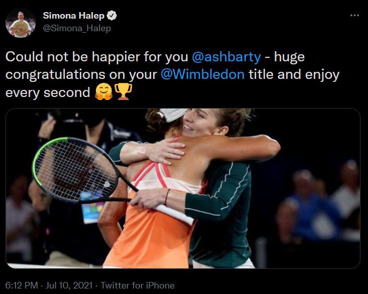Mesajul Simonei Halep pentru Ashleigh Barty, dupa ce si-a pierdut statutul de campioana en-titre a turneului de la Wimbledon! Cate locuri va cadea romanca in clasamentul WTA_1