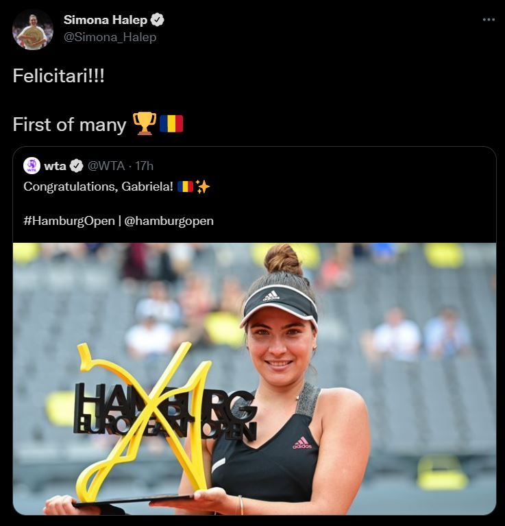 "Primul din multele trofee care urmeaza!" Simona Halep crede in viitorul Gabrielei Ruse, dupa ce jucatoarea de 23 de ani a castigat primul titlu in circuitul WTA _1