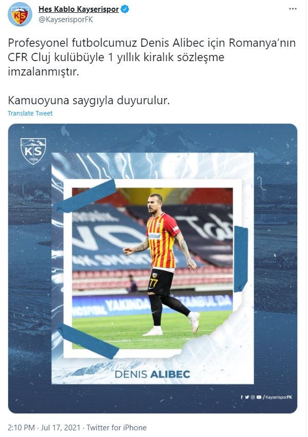 Kayserispor a confirmat transferul lui Denis Alibec la CFR Cluj! Anuntul facut de club_5