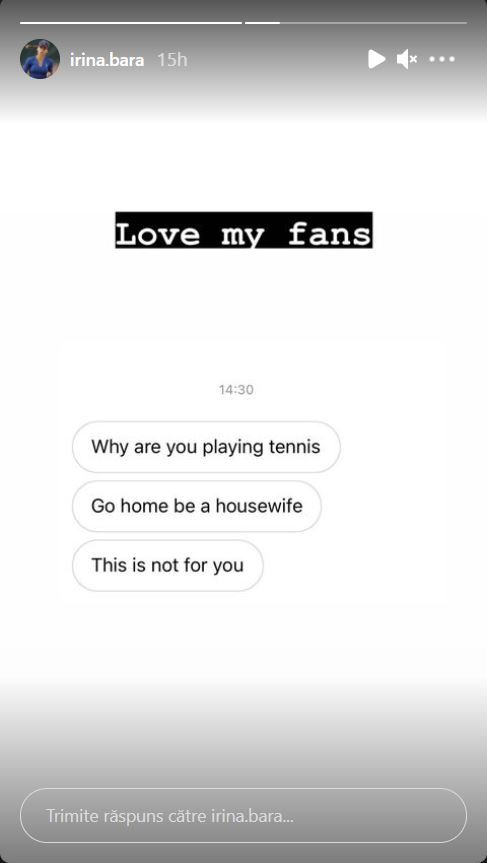 De necrezut! Ce mesaje a putut să primească Irina Bara (număr 116 mondial) pe Instagram de la utilizatori anonimi după o victorie obținută în circuitul WTA_2