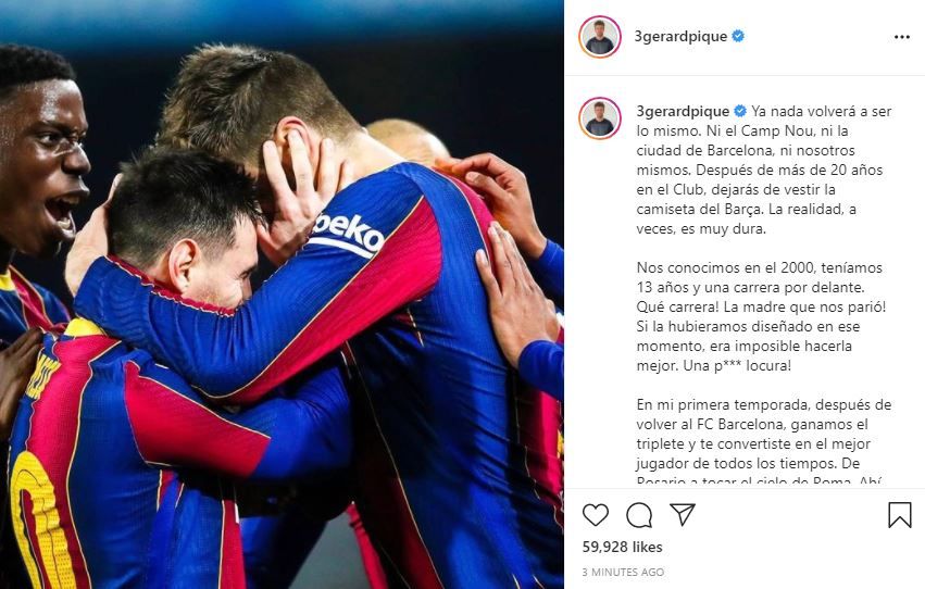 „Știu că te vei întoarce!” Mesajul emoționant al lui Pique pentru Messi! Ce au postat jucătorii Barcei_8