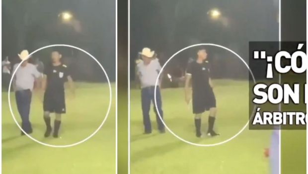 
	Moment uluitor la fotbal! Un arbitru a scos pistolul pe teren ca să scape de jucătorii și fanii care-i cereau socoteală
