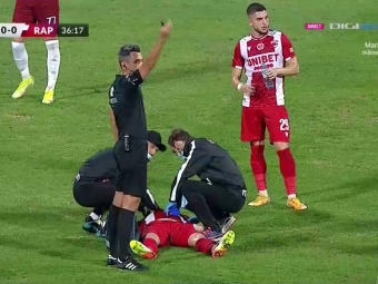 
	Momente de panică la Dinamo - Rapid! Răuță a căzut la pământ și a cerut rapid intervenția medicilor&nbsp;
