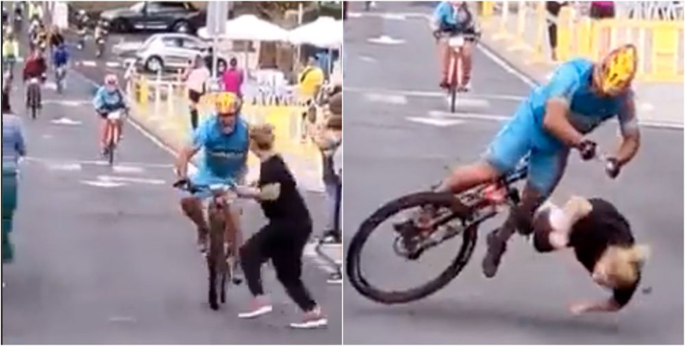 Imagini incredibile! O femeie, lovită în plin de un ciclist după ce a intrat, fără să se asigure, pe pistă _3