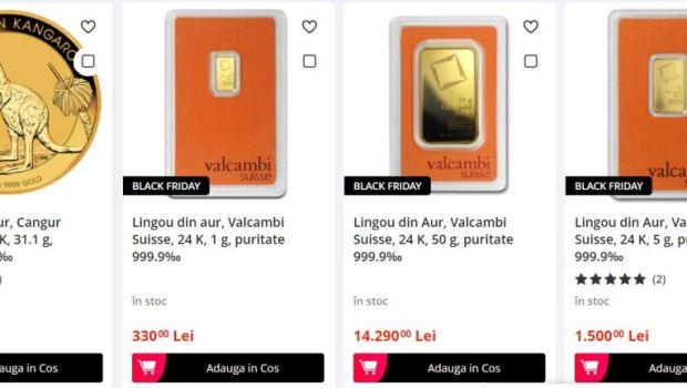 
	BLACK FRIDAY 2021: Lingouri și monede de aur de 24 K cu puritate 999.9%, la cele mai bune prețuri! Oferta pornește de la 330 RON
