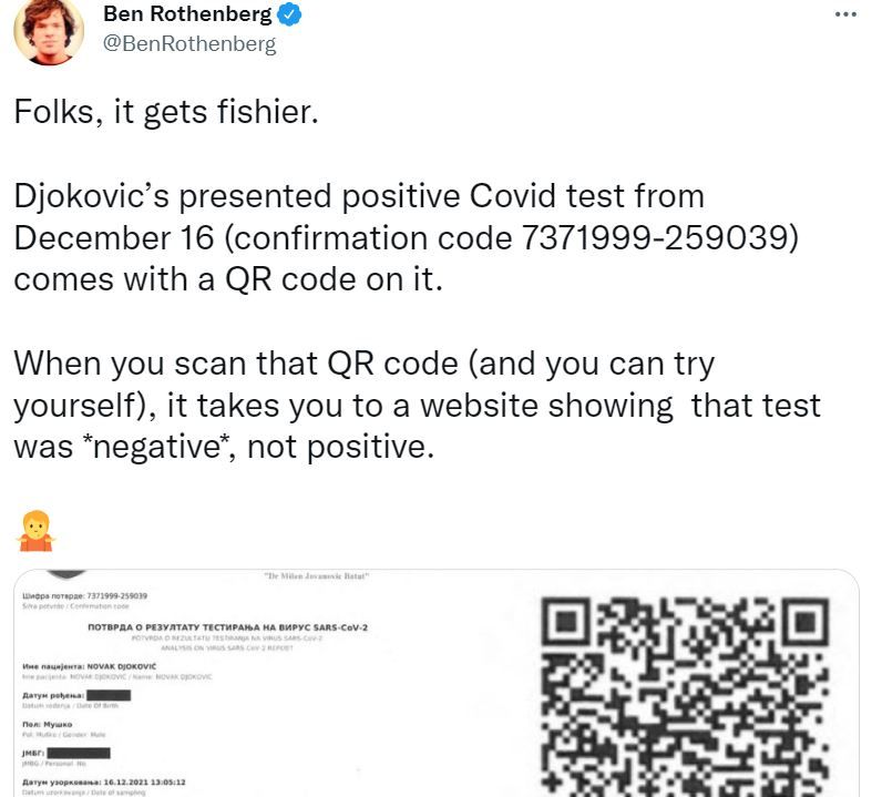 Noi detalii explozive în scandalul lui Djokovic! Testul pozitiv de pe 16 decembrie a ieșit negativ la o scanare a codului QR_2