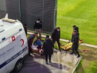
	Un jucător de la Voluntari, luat de ambulanță după ce a fost tăiat de crampoanele unui adversar!
