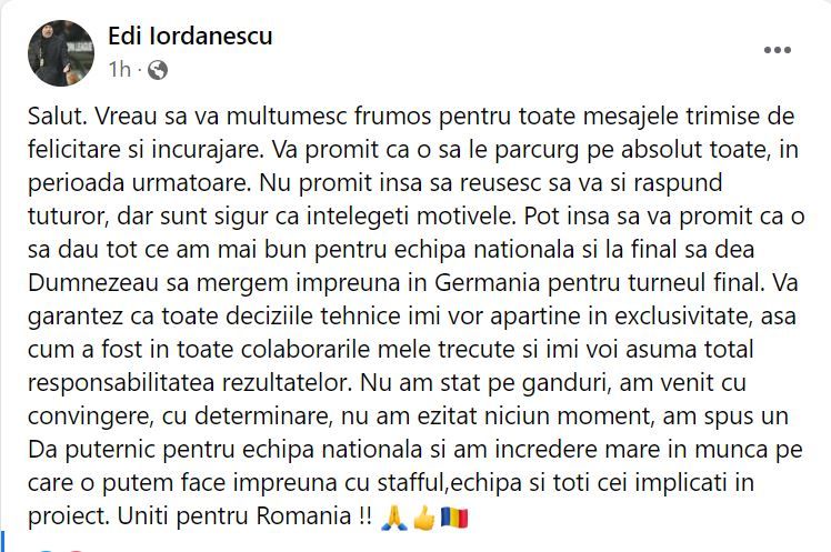 Un nou mesaj al lui Iordănescu după ce a fost ales selecționer: „Deciziile îmi vor aparține în exclusivitate, așa cum a fost în toate colaborările mele!”_2