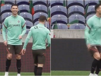 Imagini virale cu Cristiano Ronaldo la antrenamentele naționalei! A început să își imite un coechipier după o săritură la cap&nbsp;