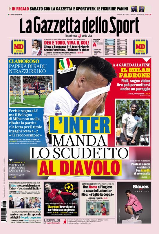 ”Harakiri!”. Ionuț Radu ține prima pagină în Gazzetta dello Sport, după gafa uriașă de pe ”Renato Dall'Ara”: ”Inter i-a dat Milanului jumătate de titlu” _1