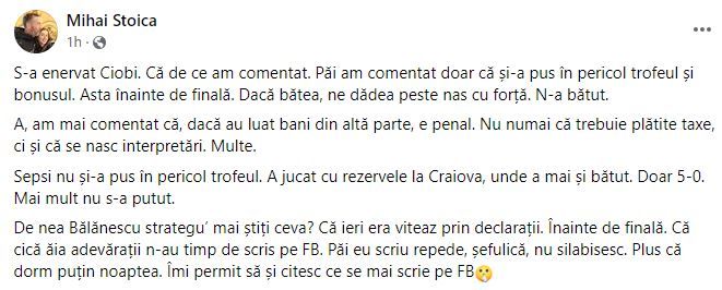 „S-a enervat Ciobi!” Mihai Stoica, replici dure pentru Ciobotariu și Bălănescu după ce oficialii lui FC Voluntari i-au răspuns: „De nea Bălănescu strategu' mai știți ceva?”_2