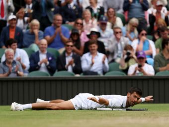 
	Faza anului la Wimbledon: Novak Djokovic &bdquo;a zburat&rdquo; pe teren! Celebrarea punctului câștigat, marcă înregistrată &#39;Nole&#39;
