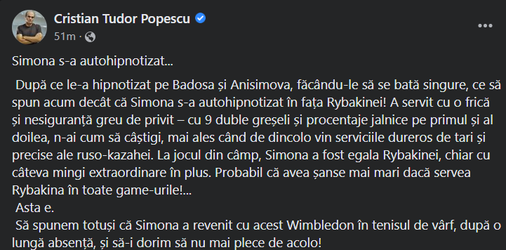 CTP, acid după eșecul Simonei Halep de la Wimbledon: „Avea mai mari șanse dacă servea Rybakina în toate game-urile!”_18