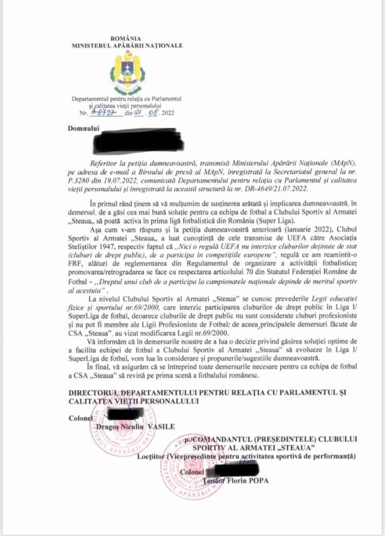 LPF răspunde Armatei: Dreptul FC Steaua București SA de a folosi denumirea  Steaua e cât se poate de evident. Citiți corespondența dintre Ligă și CSA  Steaua. De ce n-a dat LPF publicității