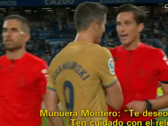 
	&bdquo;Ai grijă cu ceasul!&rdquo; Arbitrul de la meciul Barcelonei a glumit pe seama lui Lewandowski la finalul meciului! Imaginile virale&nbsp;
