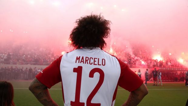 
	Pur și simplu spectaculos! Marcelo, prezentare de star la Olympiacos. Fanii au luat cu asalt stadionul și i-au pregătit un show pirotehnic
