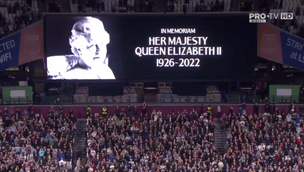 
	West Ham - FCSB | Momente emoționante înaintea fluierului de start în ziua în care Regina Elisabeta a II-a a murit&nbsp;
