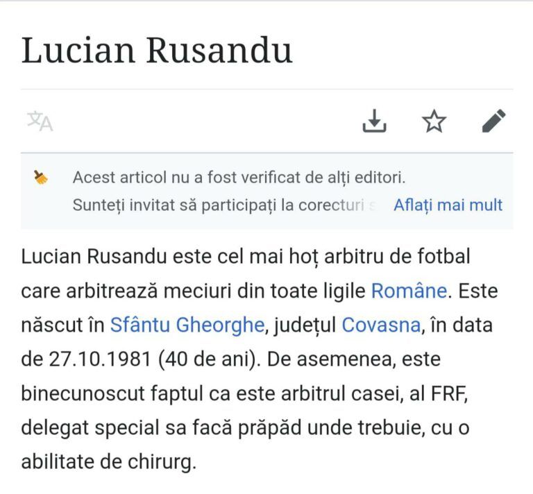 Rapidiștii nu au avut milă de Lucian Rusandu! Ce au putut să scrie pe pagina de Wikipedia a arbitrului care le-a anulat un gol_3