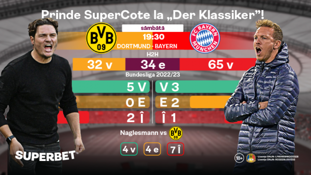 
	(P) Dortmund &ndash; Bayern: bavarezii au 8 victorii consecutive în &bdquo;Der Klassiker&rdquo;!
