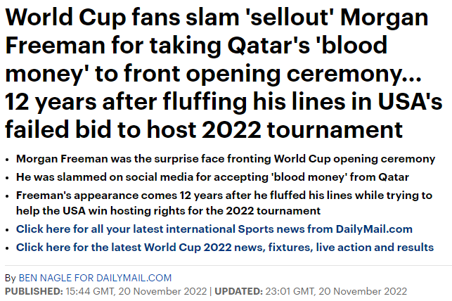 Morgan Freeman, atacat pentru participarea la ceremonia de deschidere a CM din Qatar: ”Ai luat bani plini de sânge!”_4