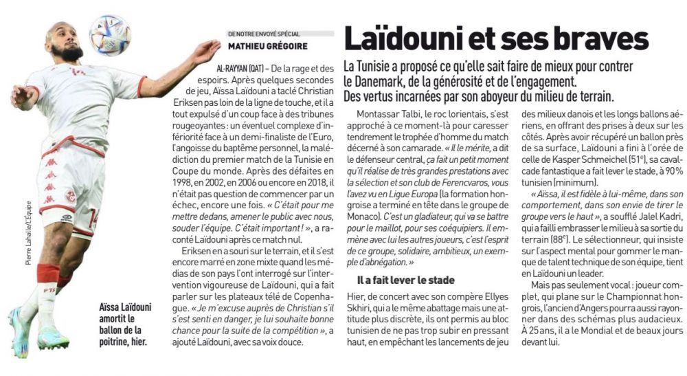 ”Laidouni și vitejii săi”! Aissa Laidouni, fostul mijlocaș de la FC Voluntari, elogiat de L'Equipe după primul meci la CM: ”Fotbalist complet”_16