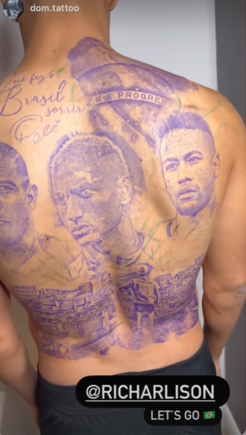 Richarlison și-a tatuat pe spate chipul lui Neymar și al lui Ronaldo. Creația spectaculoasă cu chipul starurilor braziliene_1