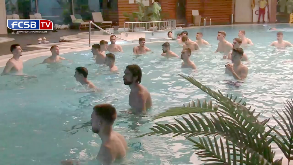 Să tot mergi în Antalya! FCSB, antrenament direct în piscină: jucătorii au făcut cel mai lung 'trenuleț' în apă_9