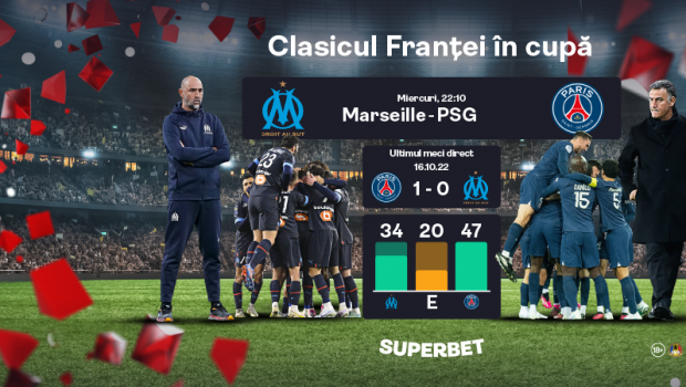 
	(P)&nbsp;Marseille &ndash; PSG: &bdquo;Clasicul&rdquo; Franţei pentru un loc în sferturile Cupei! Cum arată SuperCotele
