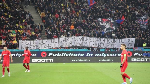 
	&quot;Fețe de tocilari!&quot; Fanii FCSB-ului le-au pregătit bannere ironice suporterilor ploieșteni veniți pe Arena Națională

