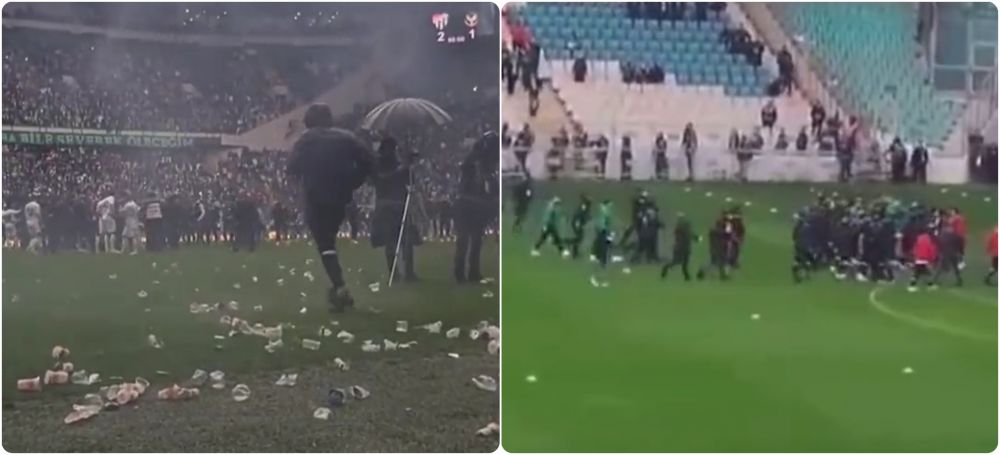 Scene șocante în Turcia: jucătorii s-au încăierat înainte de meci! Portarul a fost rănit de obiectele aruncate din tribune în timpul partidei _1