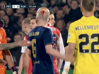 
	Feyenoord - Ajax, întrerupt din nou! Klaassen s-a ales cu capul spart după ce a fost lovit de un obiect aruncat din tribune
