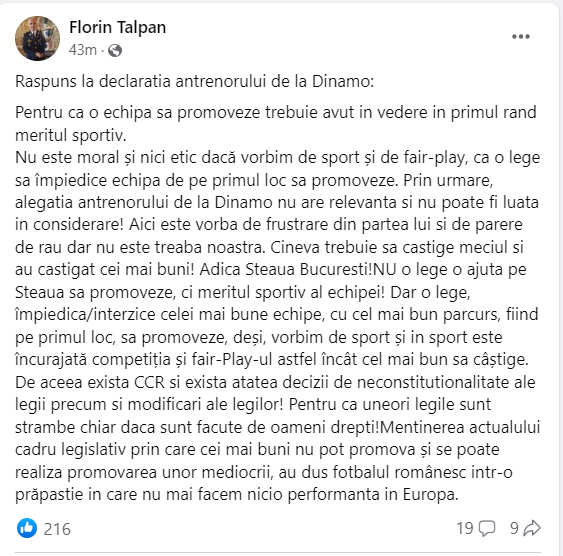 Greu cu gramatica, domnule colonel! Florin Talpan i-a răspuns lui Ovidiu Burcă cu un mesaj plin de greșeli după Steaua - Dinamo 2-0_1