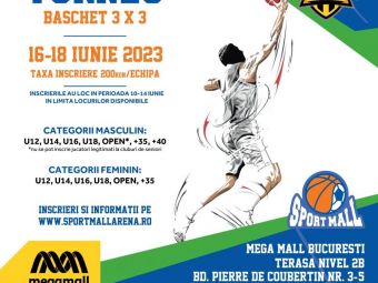 
	Sport Mall organizează un turneu de baschet 3x3 în perioada 16-18 iunie, pe terasa Mega Mall
