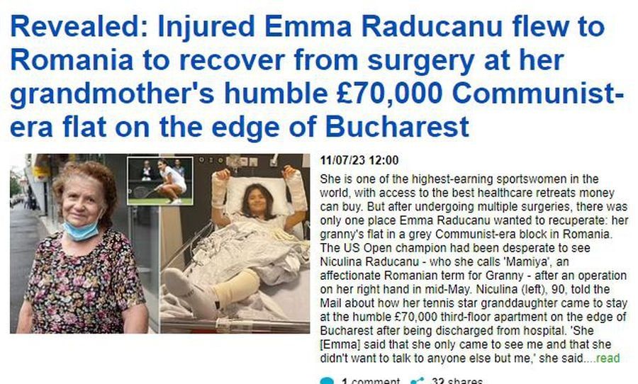 Vizita Emmei Răducanu în România, prezentată în Daily Mail: "S-a recuperat în modestul apartament de 70.000 de lire sterline"_1