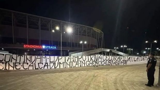 
	Jandarmeria a reacționat, după banner-ul afișat de fanii Stelei în fața stadionului din Ghencea
