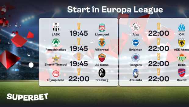 
	Start în grupele Europa League! Oferta de pariuri pentru meciurile de joi seară (P)
