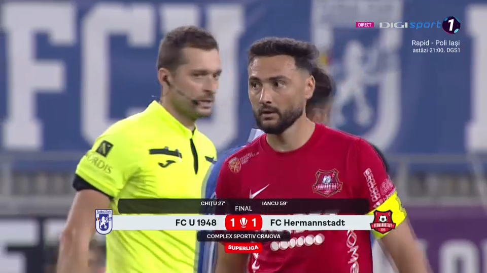 VIDEO - Liga 1: FC Hermannstadt vs Universitatea Craiova, Golo 1-0