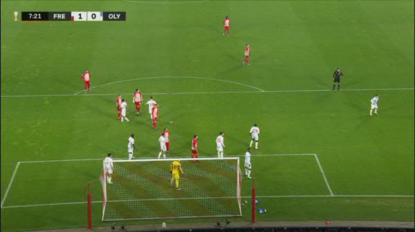 Freiburg - Olympiakos: gol minutul 8