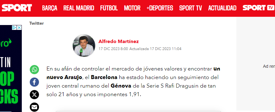 Ce scrie presa catalană despre transferul lui Radu Drăgușin la FC Barcelona: Mundo Deportivo - nimic, Sport - ”Rafi Dragusin”!_1