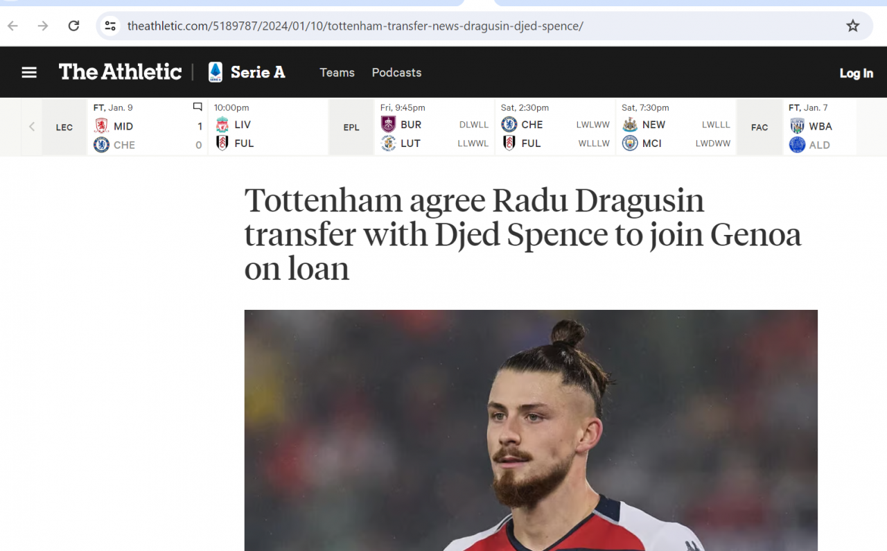 Reacția presei internaționale despre anunțul transferului lui Radu Drăgușin la Tottenham _2