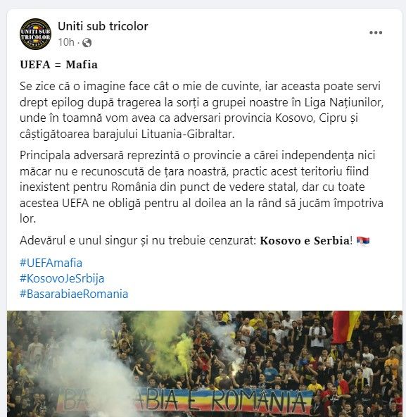 Reacția ultrașilor din ”Uniți sub tricolor” după ce România a picat cu Kosovo în grupa din Liga Națiunilor_1