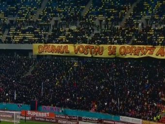 
	Bannerul afișat de galeria lui FCSB pe Arena Națională, cu o oră înaintea derby-ului cu Rapid
