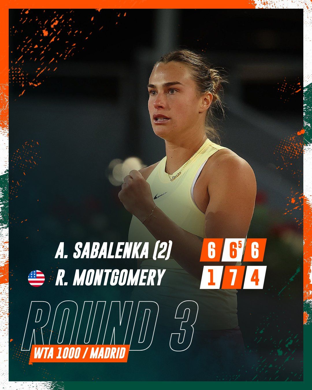 Arina, ce chin cu nr. 183 WTA! Cât a durat meciul Sabalenka - Montgomery, un adevărat thriller la Madrid _3