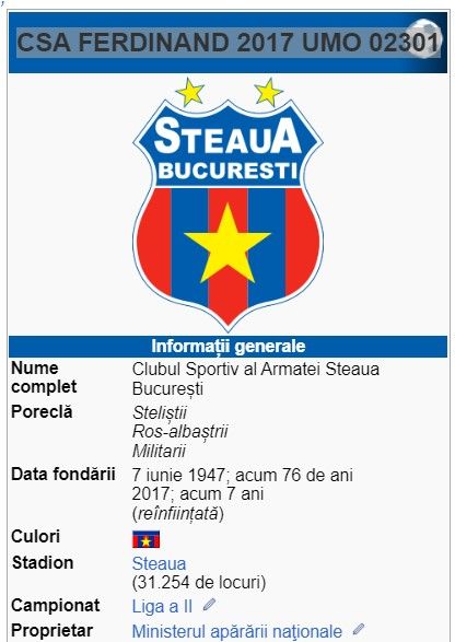 Ce grozăvie apare pe pagina de Wikipedia a CSA Steaua București, deși articolul este protejat ”pentru a preveni vandalismul”! UPDATE_2